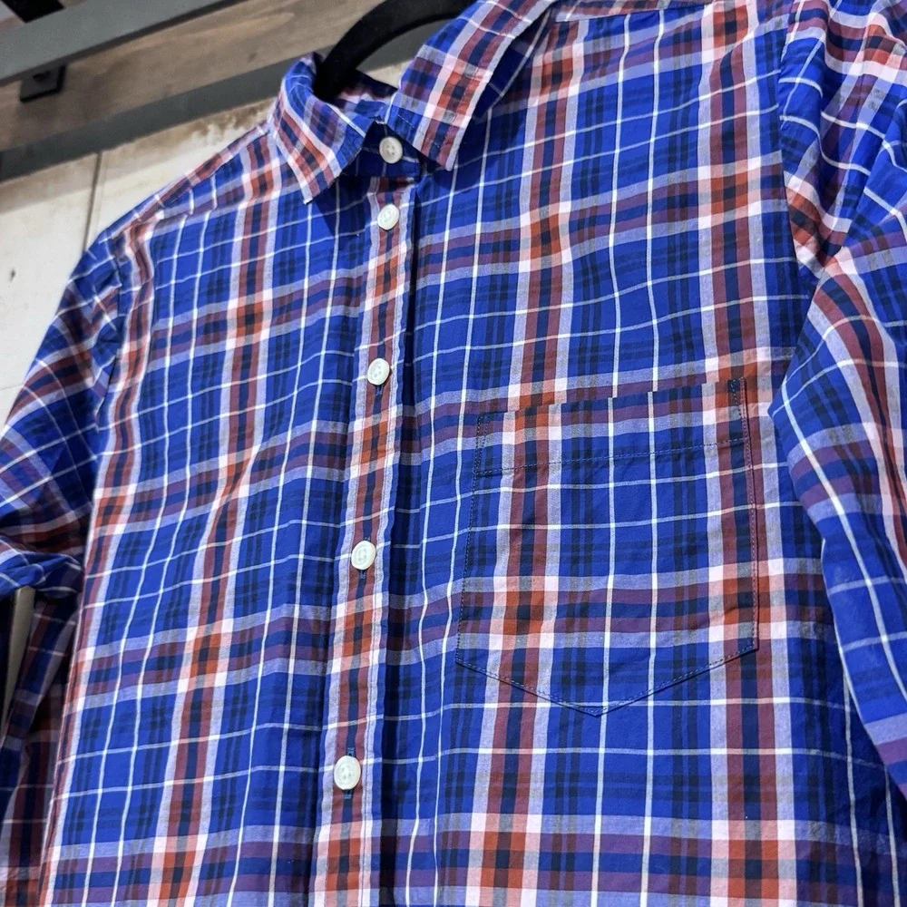 J. Crew Men's Collared Button Up‎ Pocket Long Sleeve Cotton Shirt Blue Red Plaid
